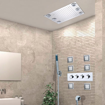 Juno Stainless Steel wall mounted head, LED Rain Shower Set with Body Jets