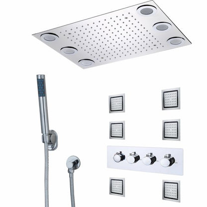Juno Stainless Steel wall mounted head, LED Rain Shower Set with Body Jets