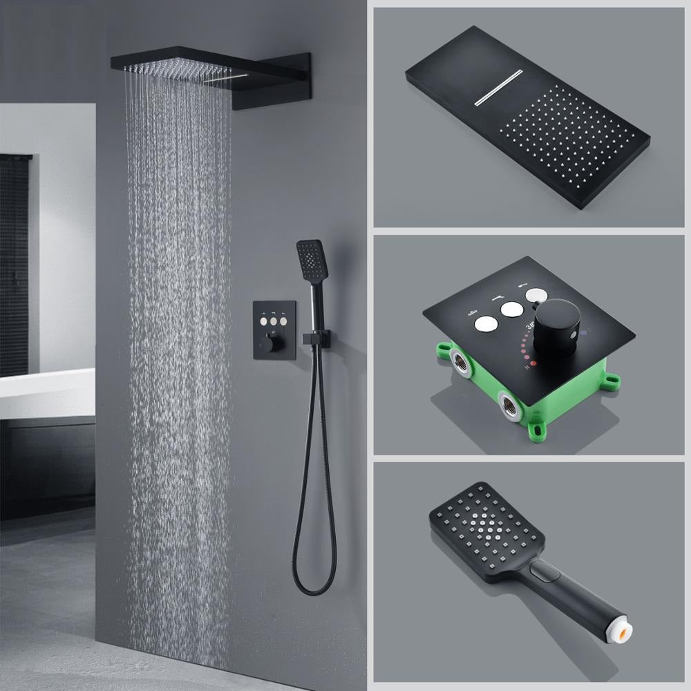 Juno Stylish Matte Black 2 Way Shower Head With Thermostatic Mixer Valve & Handheld Shower