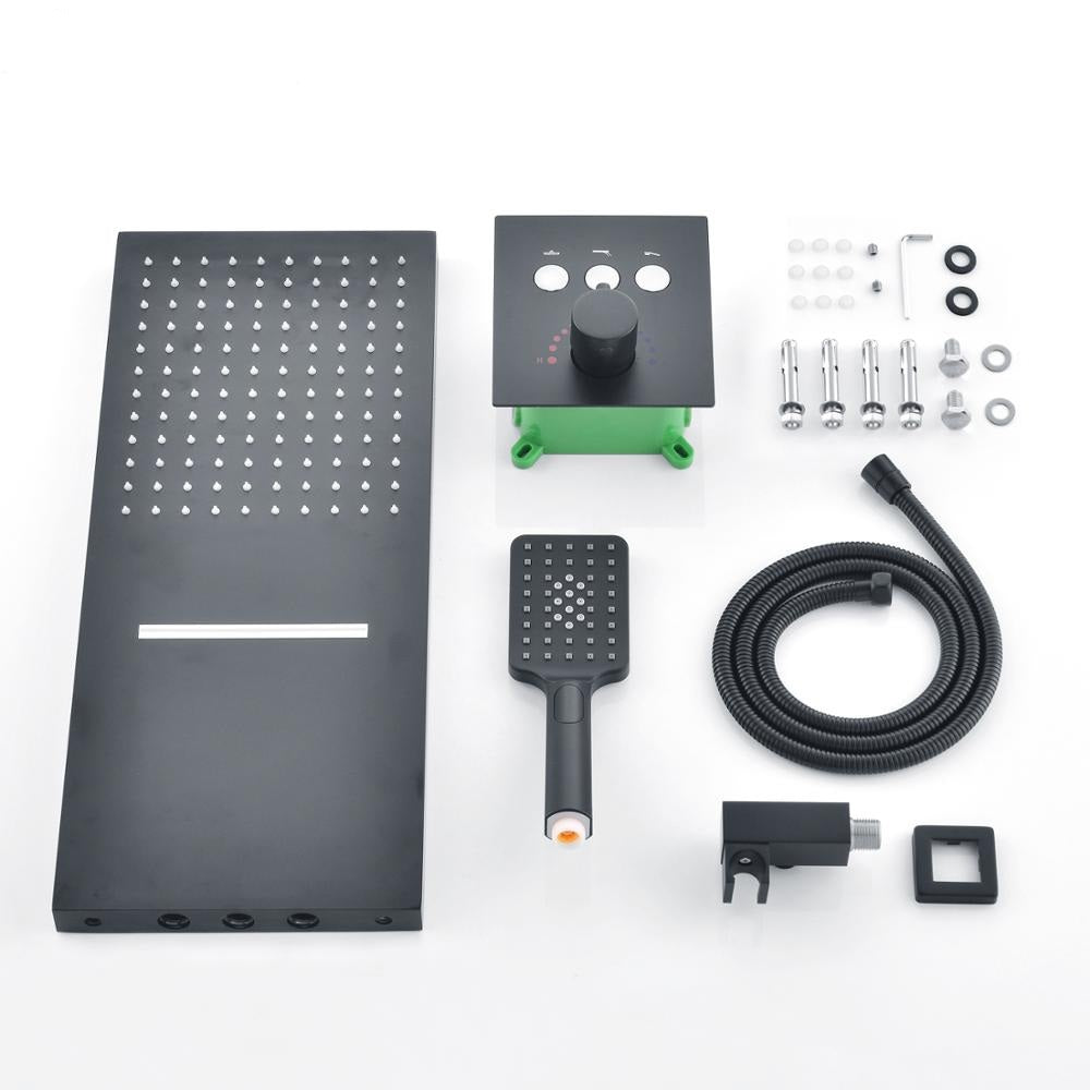 Juno Stylish Matte Black 2 Way Shower Head With Thermostatic Mixer Valve & Handheld Shower