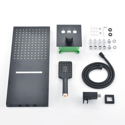 Juno Stylish Matte Black 2 Way Shower Head With Thermostatic Mixer Valve & Handheld Shower