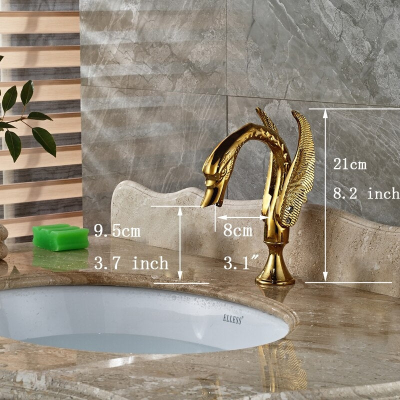 Juno Swan Gold Finish Dual Handle Wall Mount Brass Bathroom Sink Faucet
