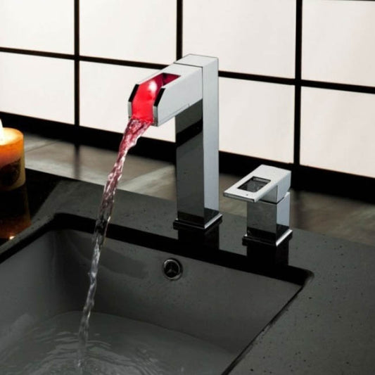 Juno Temperature Control LED Bathroom Single Handle Two holes Brass Chrome Faucet Basin Mixer Tap