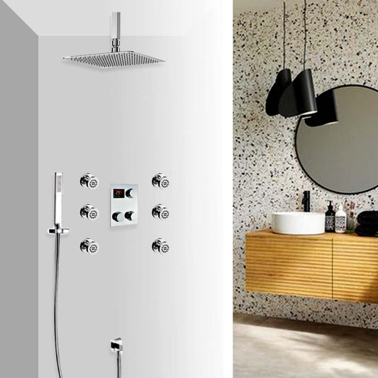 Juno Thermostatic Digital Display Bathroom Rain Showerhead Set