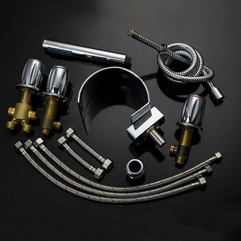 Juno Triple Handel Chrome Roman Bathtub Faucet and Hand Held Shower