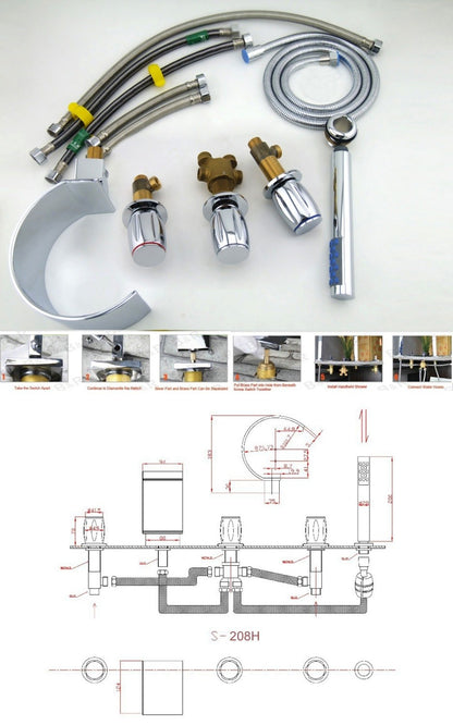 Juno Triple Handel Chrome Roman Bathtub Faucet and Hand Held Shower