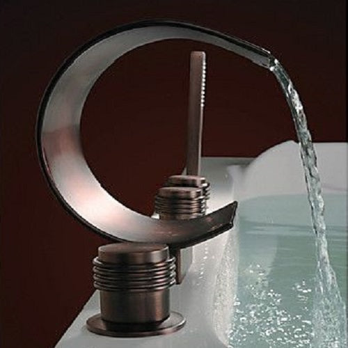 Juno Triple Handle Waterfall Bathtub Oil Rubbed Bronze Faucet with Hand Held Shower Head