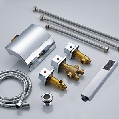 Juno Triple Handles Waterfall LED Bathtub Faucet with Hand-Shower