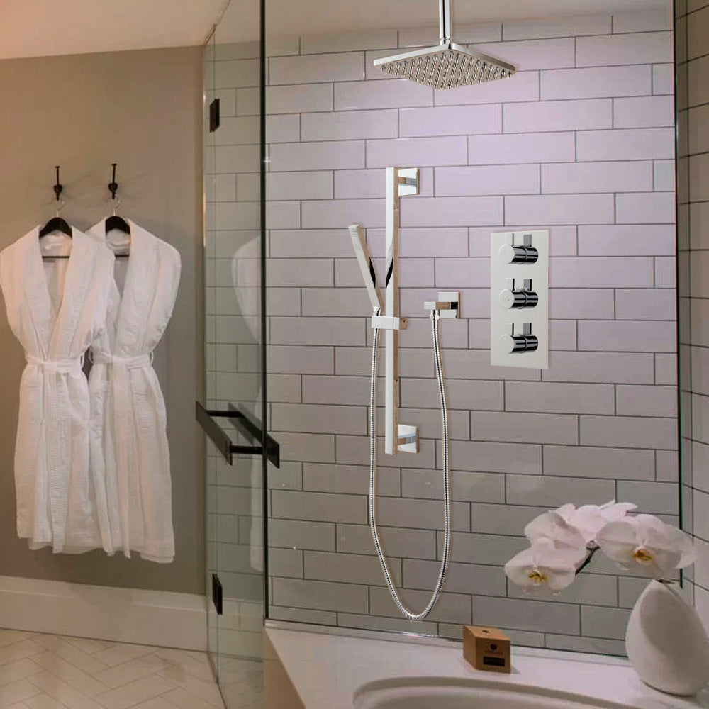 Juno Ultra Brushed Nickel Shower System with Square Rain Shower Head