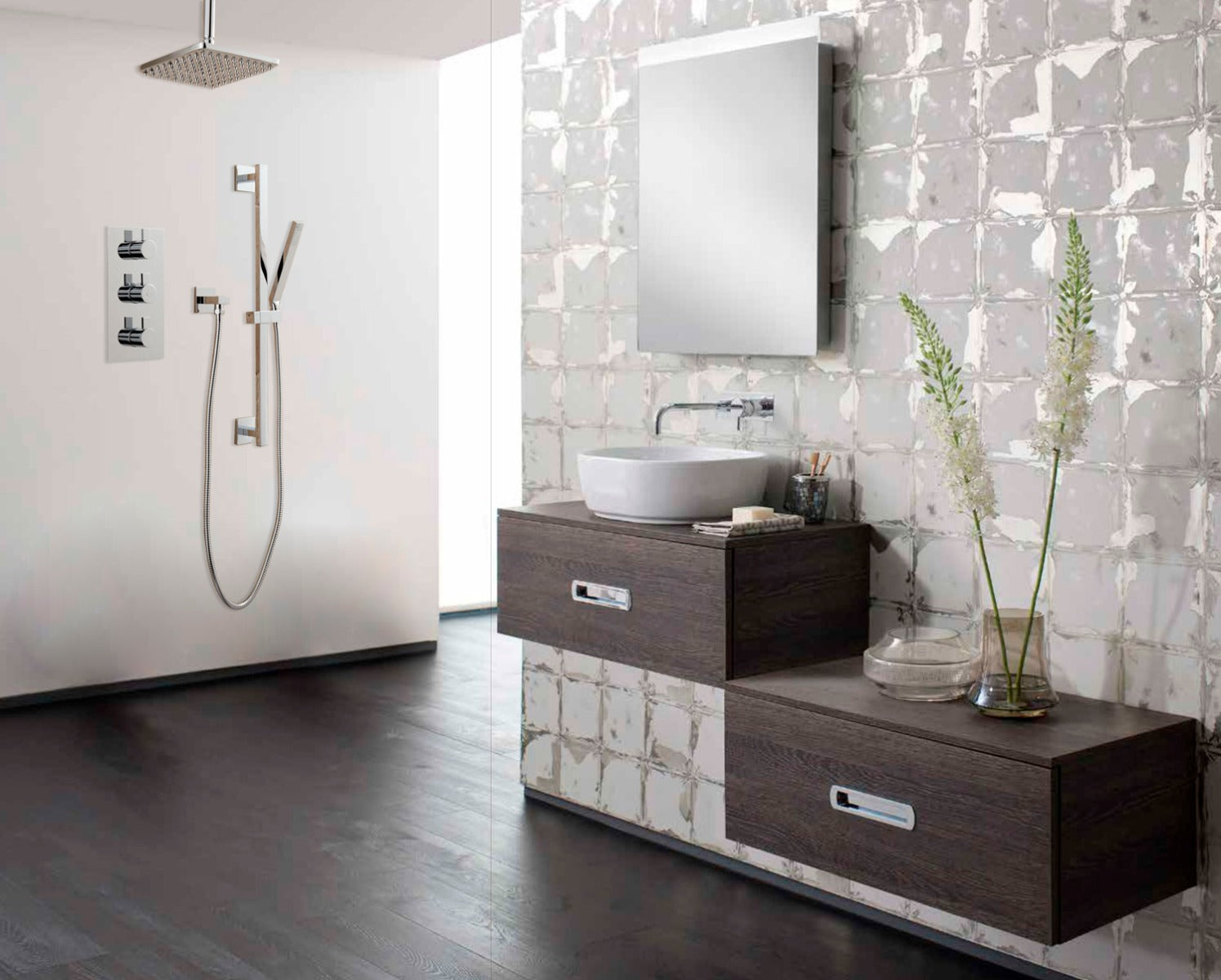 Juno Ultra Brushed Nickel Shower System with Square Rain Shower Head