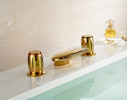 Juno Vienna Gold Dual Handle Waterfall Bathroom Sink Faucet