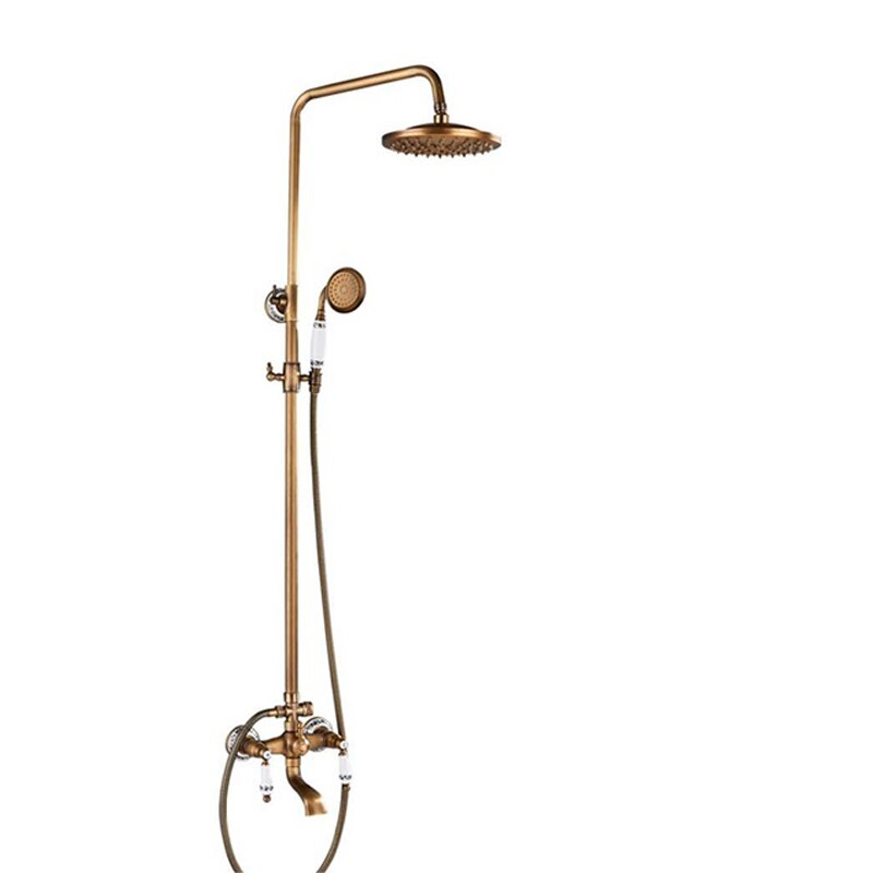 Juno Vintage Polished Brass Dual Shower Head With Single Handle Faucet and Dual Mixer