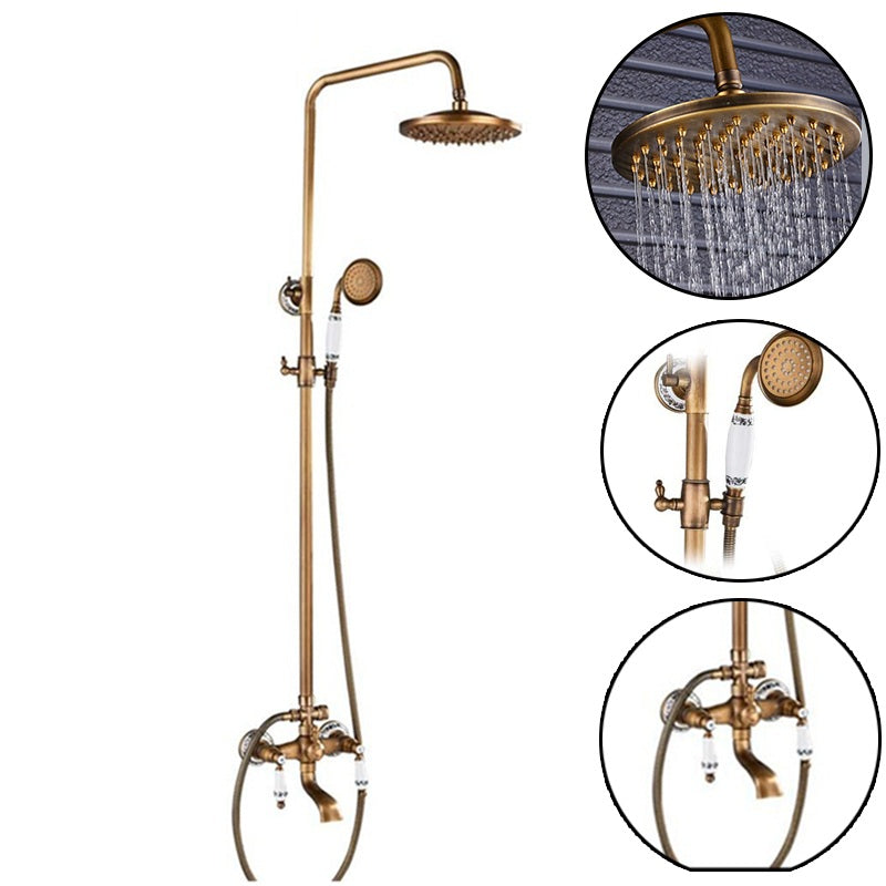 Juno Combo Polished Brass Dual Shower Head With Hand Held Bathtub Shower Set and Shower Shelf