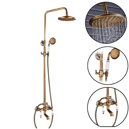 Juno Combo Polished Brass Dual Shower Head With Hand Held Bathtub Shower Set and Shower Shelf