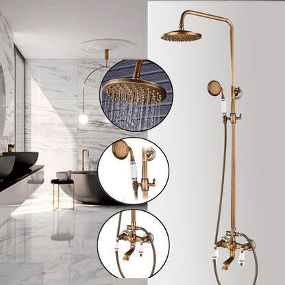 Juno Vintage Polished Brass Dual Shower Head With Single Handle Faucet and Dual Mixer