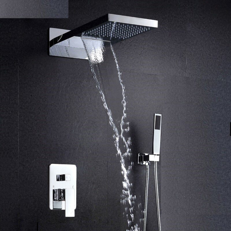 Juno Wall Mount Chrome Brass Waterfall Rain Shower Head