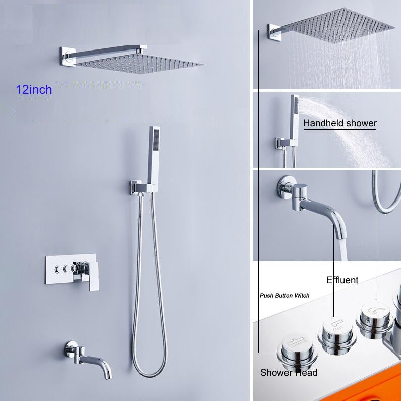 Juno Wall Mount Chrome Shower Set in 3-Way Water Function With Concealed Thermostatic Valve Mixer