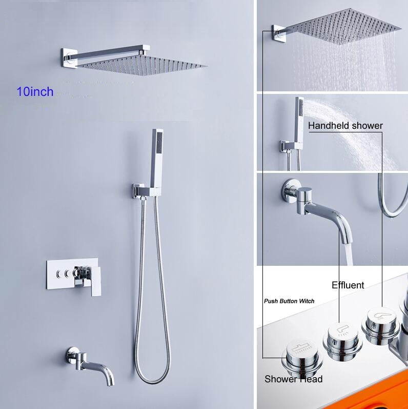 Juno Wall Mount Chrome Shower Set in 3-Way Water Function With Concealed Thermostatic Valve Mixer