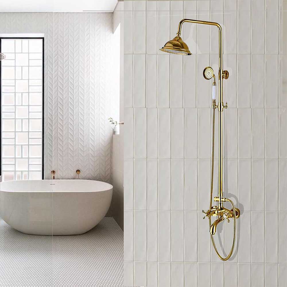 Wall Mount Dual Handle Gold Bathroom Shower with Hand-Held Shower