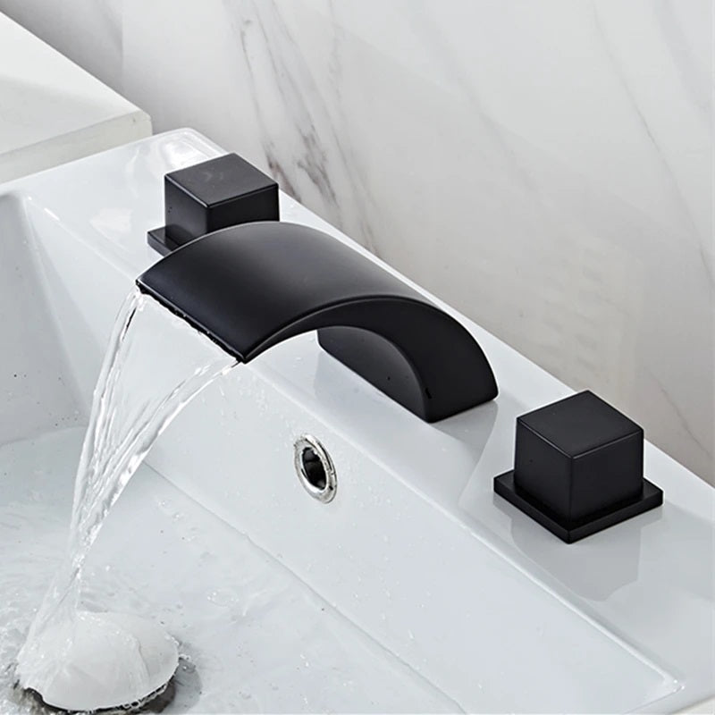 Juno Waterfall Bathtub Faucet Widespread Black Finish Deck Mounted