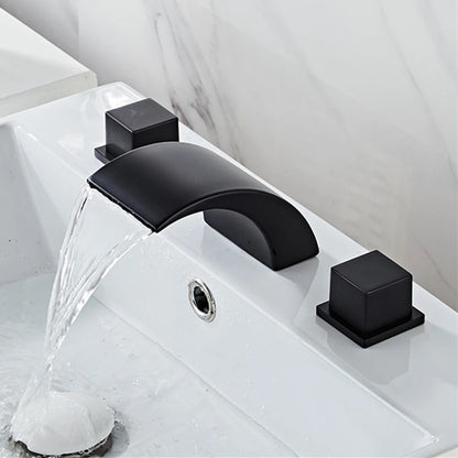 Juno Waterfall Bathtub Faucet Widespread Black Finish Deck Mounted