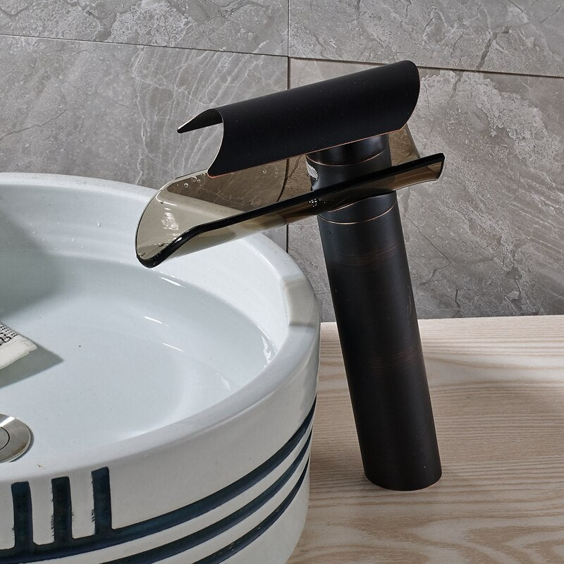 Juno Waterfall Glass Single lever Bathroom Basin Sink Faucet in Oil Rubbed Bronze