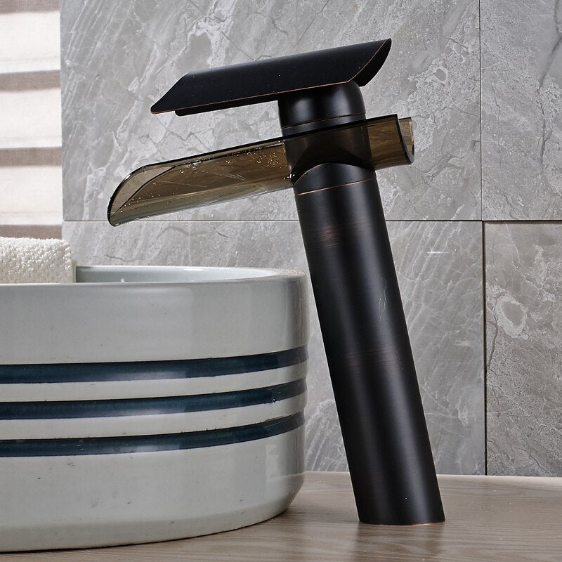 Juno Waterfall Glass Single lever Bathroom Basin Sink Faucet in Oil Rubbed Bronze