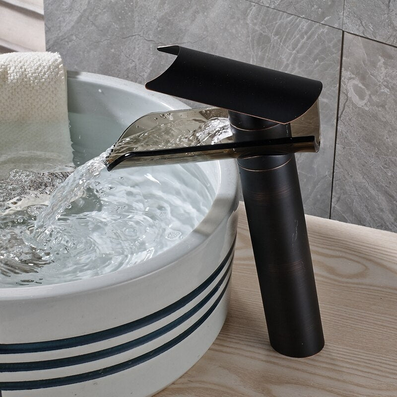 Juno Waterfall Glass Single lever Bathroom Basin Sink Faucet in Oil Rubbed Bronze