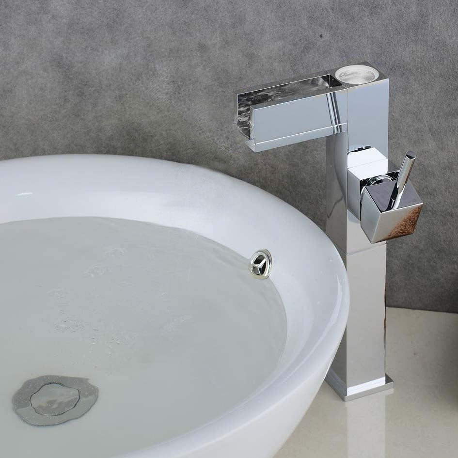 Juno Waterfall Spout Chrome Bathroom Sink Faucet