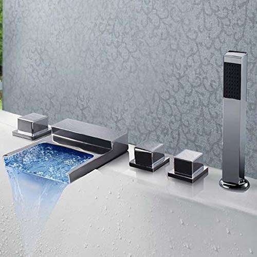 Juno Wide Spread Bathroom Bathtub Bath-Tub LED Waterfall Faucet with Hand-Shower