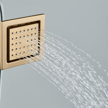 Juno Brushed Gold LED Rain Shower Head Square Thermostatic Shower Mixer