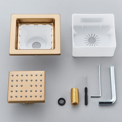 Juno Brushed Gold LED Rain Shower Head Square Thermostatic Shower Mixer