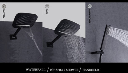 Juno Rain Waterfall Mixer Wall Mount Bathroom Shower with Handheld Shower & Body Jets