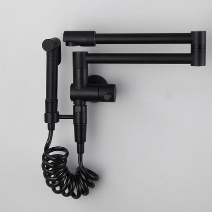 Juno Wall Mount Foldable Brass Kitchen Faucet With Coiled Rotating Biget Kitchen Sink Faucet