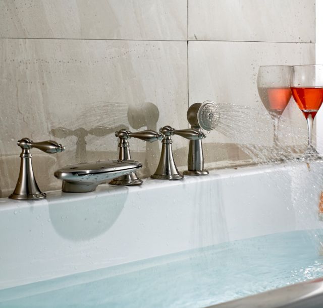 Juno Wall Mounted Brushed Nickel Bathtub Shower Faucet Mixer Tap With Hand Held Shower