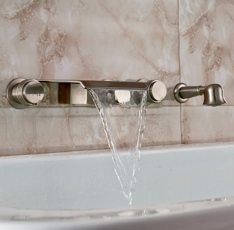 Juno Wall Mounted Brushed Nickel Bathtub Shower Faucet Mixer Tap With Hand Held Shower