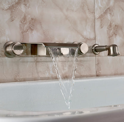 Juno Wall Mounted Brushed Nickel Bathtub Shower Faucet Mixer Tap With Hand Held Shower