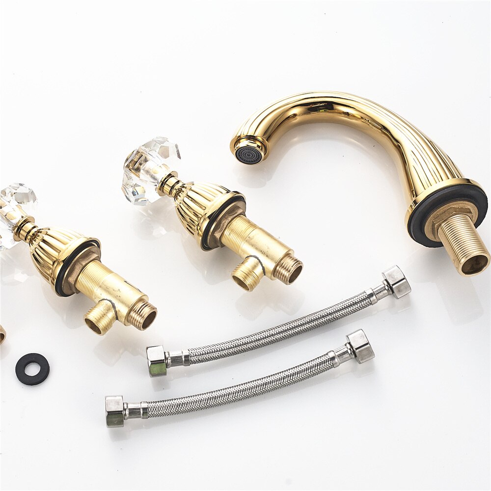 Juno Lara Crystal Dual Handle Sink Faucet Mixer Tap Gold Faucet
