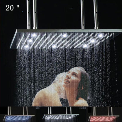 20" Square Brushed Stainless Steel LED Rain Shower Head