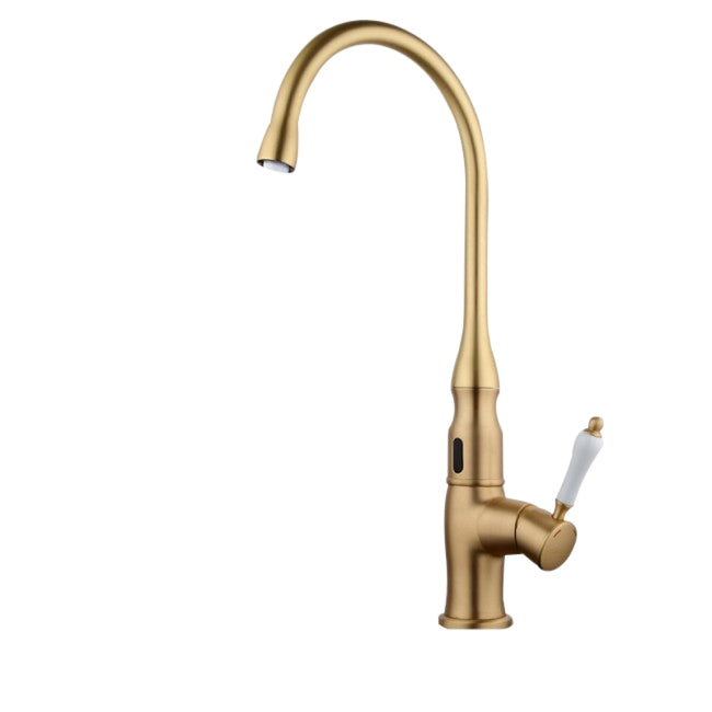 Lecce Long Neck Deck Mounted Gold Finish Single Lever Kitchen Sink Faucet