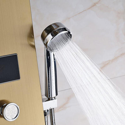 Juno Christy LED Gold Three Handle Dual Control Shower Panel With Massage Jets Handshower & Faucet