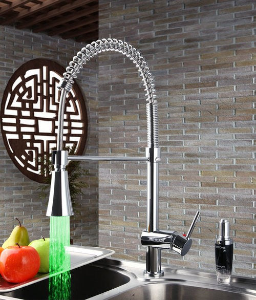 LED Kitchen Faucet with Mixer Tap & Pullout Tube