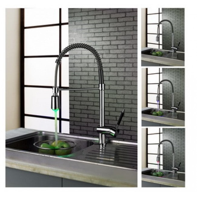 LED Water Powered Single Handle Pull Down Kitchen Sink Faucets