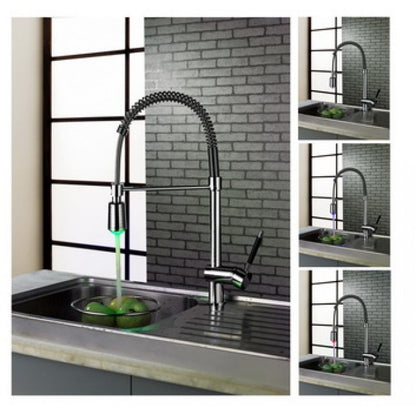 LED Water Powered Single Handle Pull Down Kitchen Sink Faucets