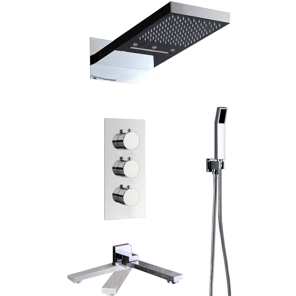 LED Luxury Rain Waterfall Bathroom Shower Head with Hand Shower & Faucet