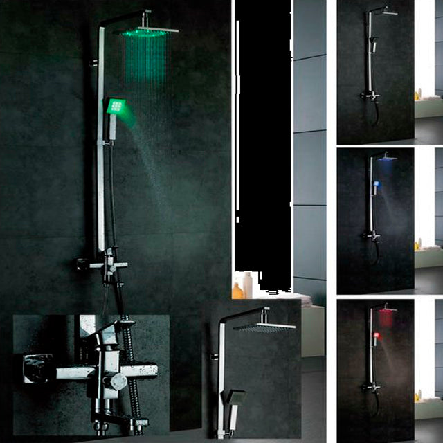 LED Shower head set - shower head set with square handheld shower and shower faucet