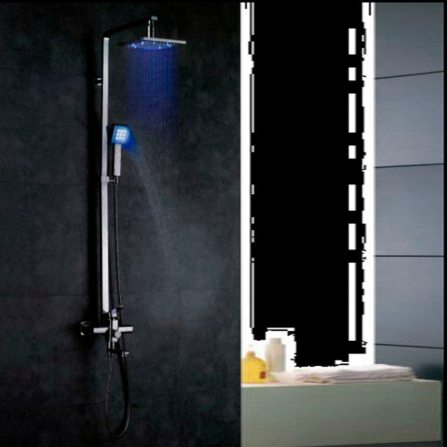 LED Shower head set - shower head set with square handheld shower and shower faucet