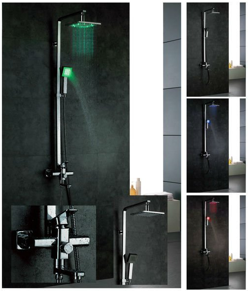 LED Shower head set - shower head set with square handheld shower and shower faucet