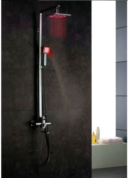 LED Shower head set - shower head set with square handheld shower and shower faucet