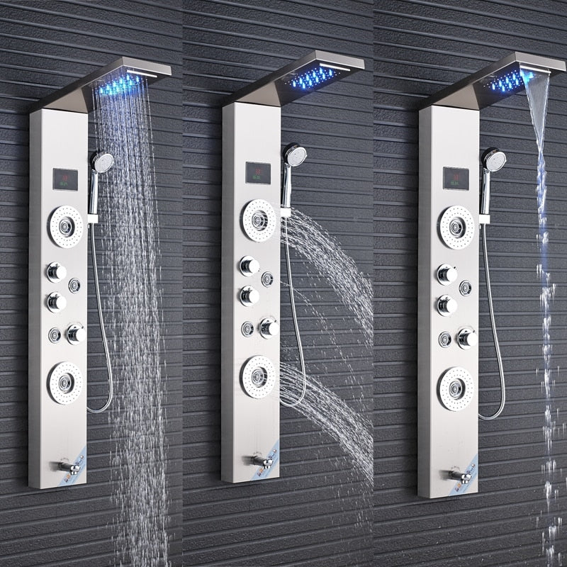 LED Temperature Display Bathroom Shower Panel with Hand Shower 